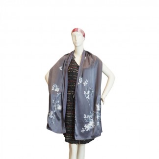 Silk scarf hand-embroidered with flower and leaf 40*200 cm-Model 3